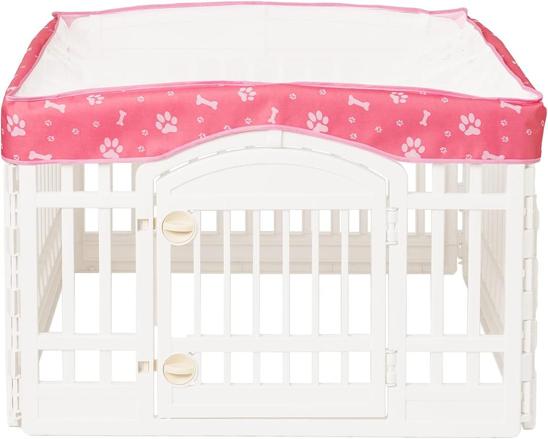 Dog Playpen Mesh Top Cover for 36" Inch Pet Playpen with 4 Panels,[ Note: Playpen Not Included] Dog Crate Cover Pet Tent Puppy Play Pen Cover, Ideal for Indoor/Outdoor Use. (Pink)