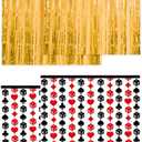 3 Pcs Casino Theme Party Decorations - Poker Night Backdrop, Black and Red Fringe Curtains Gold Metallic Tinsel Streamers, Vegas Birthday Photo Booth, Card Game Bachelorette Supplies