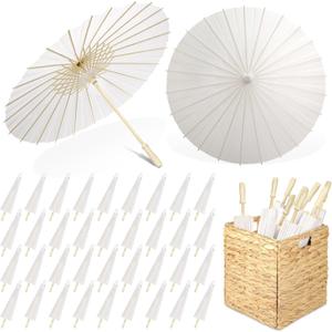 Aodaer 36 Pieces White Paper Umbrella 33 Inches Decorative Oiled Umbrella with Foldable Storage Box Chinese Japanese Parasol Umbrellas for Wedding Bridal Props Party Decor DIY Painting Craft