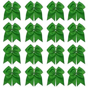 16PCS 8" Large Cheer Hair Bows Ponytail Holder Elastic Band Handmade for Cheerleading Teen Girls College Sports (Green, 16 Count (Pack of 1))