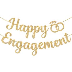 KatchOn, Gold Glitter Happy Engagement Banner - 10 Feet, No DIY | Engagement Party Decorations | engagement Party Banner | Engaged Banner, Bachelorette Party Decorations