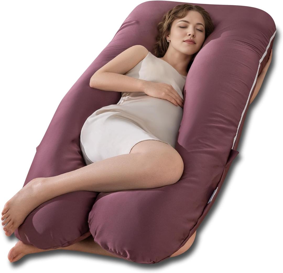 QUEEN ROSE Pregnancy Pillow, U Shaped Full Body Pillows for Sleeping Support, Maternity Pillow for Pregnant Women, Shiny Dark Purple, 55in