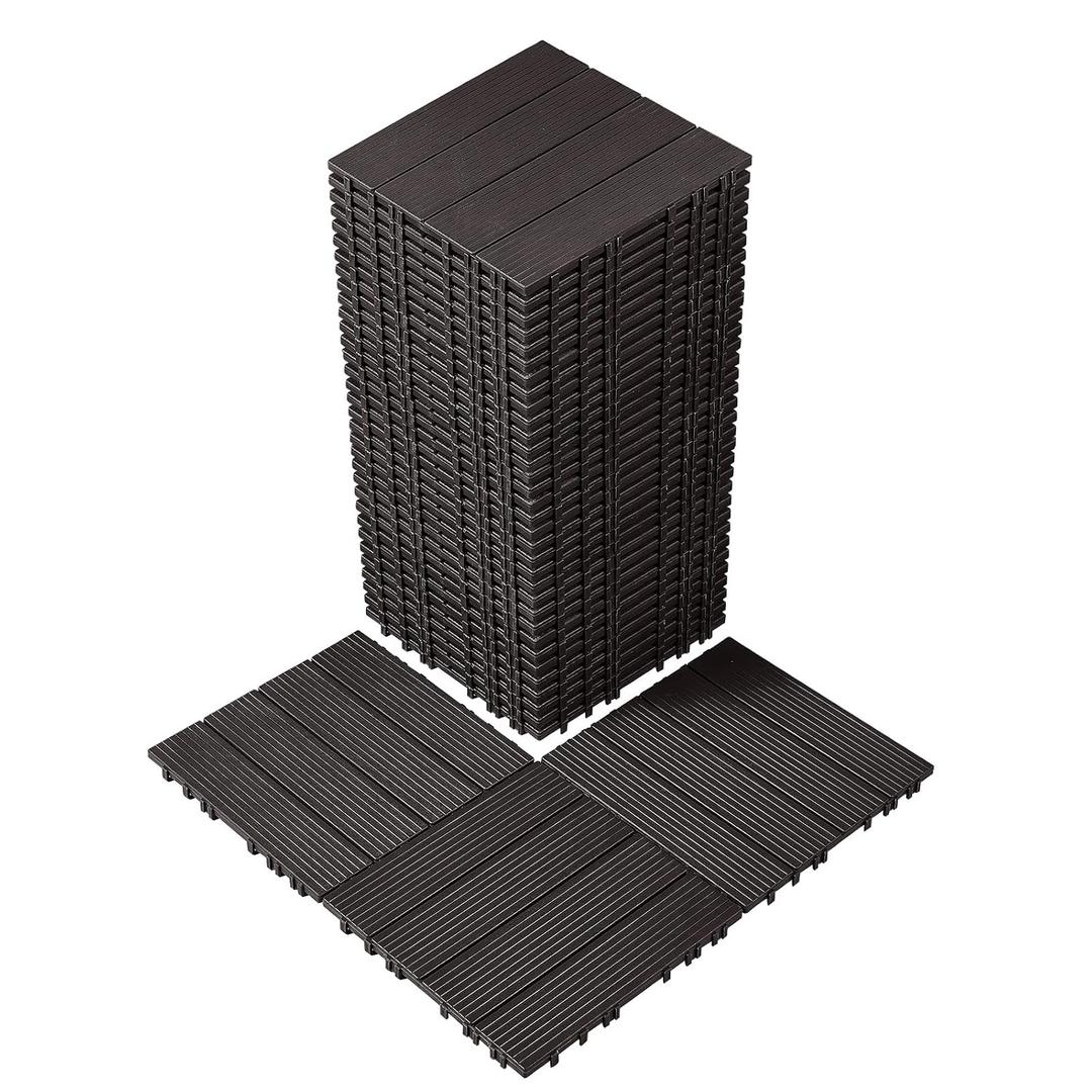 VEVOR 36 sq. ft Plastic Interlocking Deck Tiles, 36 Pack,12"x12" Waterproof Non-Slip Outdoor Flooring All Weather Use, Patio Floor Decking Tiles for Porch Poolside Balcony Backyard, Dark Brown