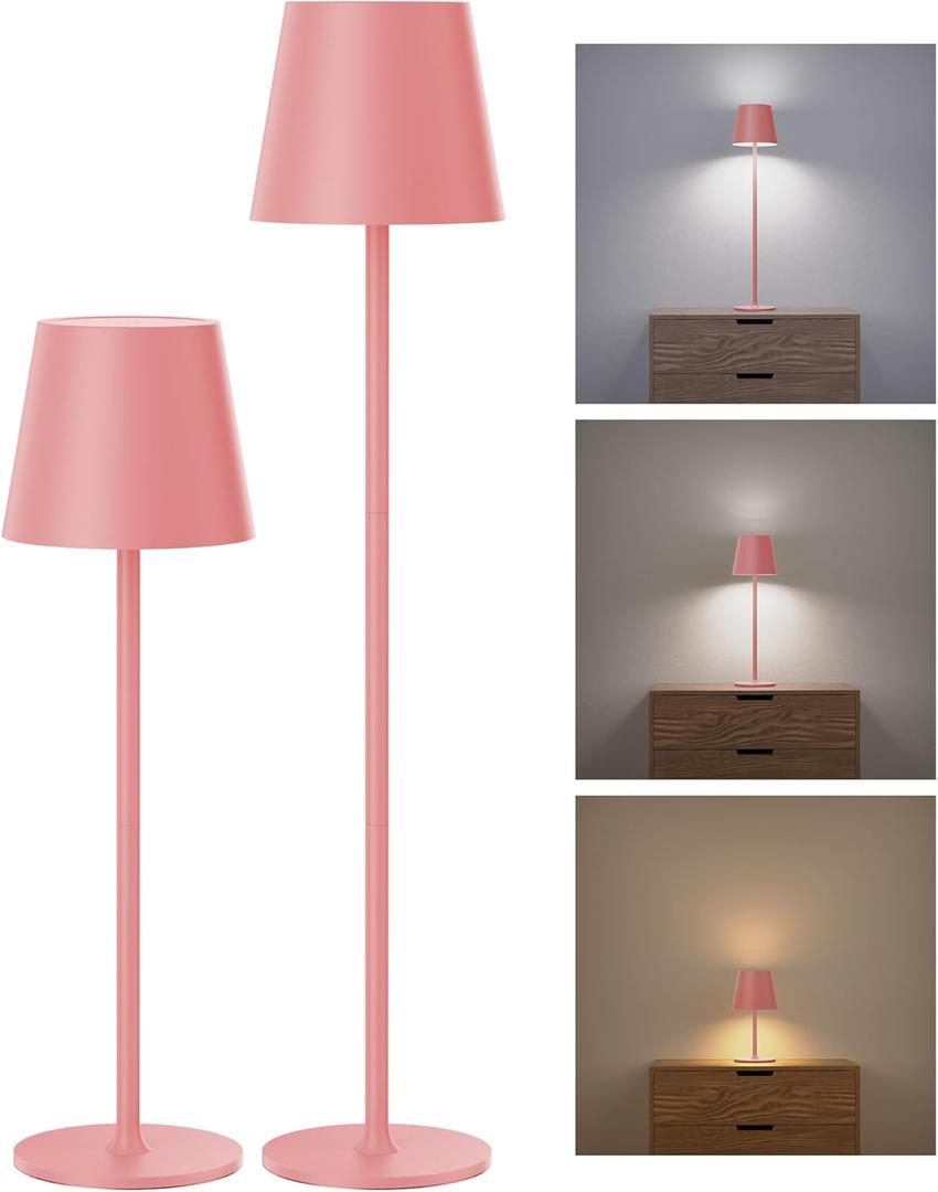 JACKYLED Cordless Table Lamps Rechargeable, 3 Adjustable Height, 5000mAh Battery Operated, 3 Colors Smooth Dimming, Portable LED Waterproof Table Lamp for Dining, Bedroom, Outdoor (2 Pack-Girly Pink)