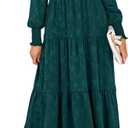 PRETTYGARDEN Women's Fall Spring Midi Dress Long Sleeve Floral Smocked Elegant Wedding Guest Long Flowy Dresses with Pockets (Medium, Malachite Green)