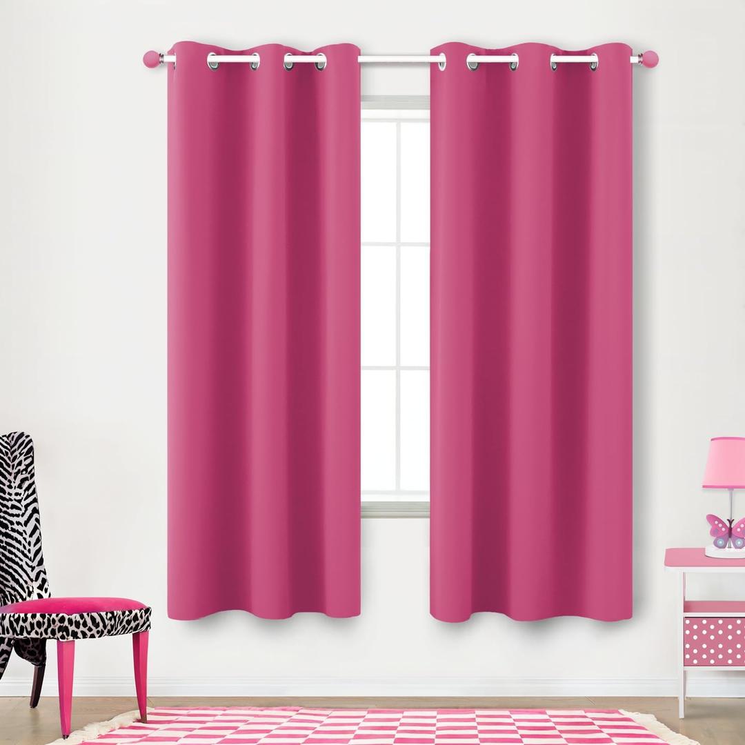 KOUFALL Kids Curtains for Bedroom,Blackout Short 63 Inch Length 2 Panels Dark Pink Curtains for Room Decor Teen Girls