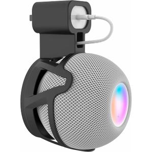VOMA HomePod Mini Wall Mount Holder, Outlet Mount Stand with in-Built Cable Management System, No Screw or Drilling Needed, Excellent Space Saving Accessory Black
