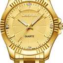 DREAMING Q&P Fq-005 Classic Style Gold Stainless Steel Mens Wrist Watches with Crystals for Man