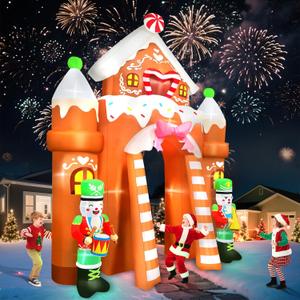 Kalolary 12FT Christmas Inflatable Archway Outdoor Decorations, Xmas Gingerbread Nutcracker Soldiers Arch Inflatable Blow Up Yard Decorations with Buildin Lights for Christmas Party Garden Lawn Decor