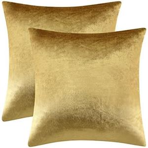GIGIZAZA Gold Velvet Decorative 20x20 Throw Pillow Covers for Sofa Bed 2 Pack Soft Cushion Cover