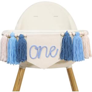 One Birthday High Chair Banner - Little One 1st Birthday Party Decorations,First Bday Blue Tassel Garland,Happy Cake Smash Hanging Banner,Photo Props for Highchair (BLUE)