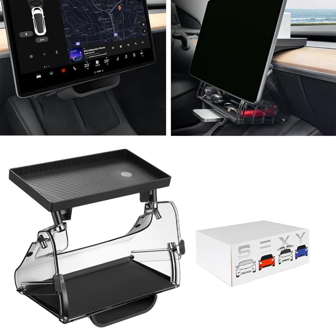 Dashboard Organizer for Tesla,Under Screen Magnetic Storage Box for Tesla Model 3 2025 2023-2017 Model Y 2025-2017 Hideable Shelf to Organizer for Tissue Phone Key Card