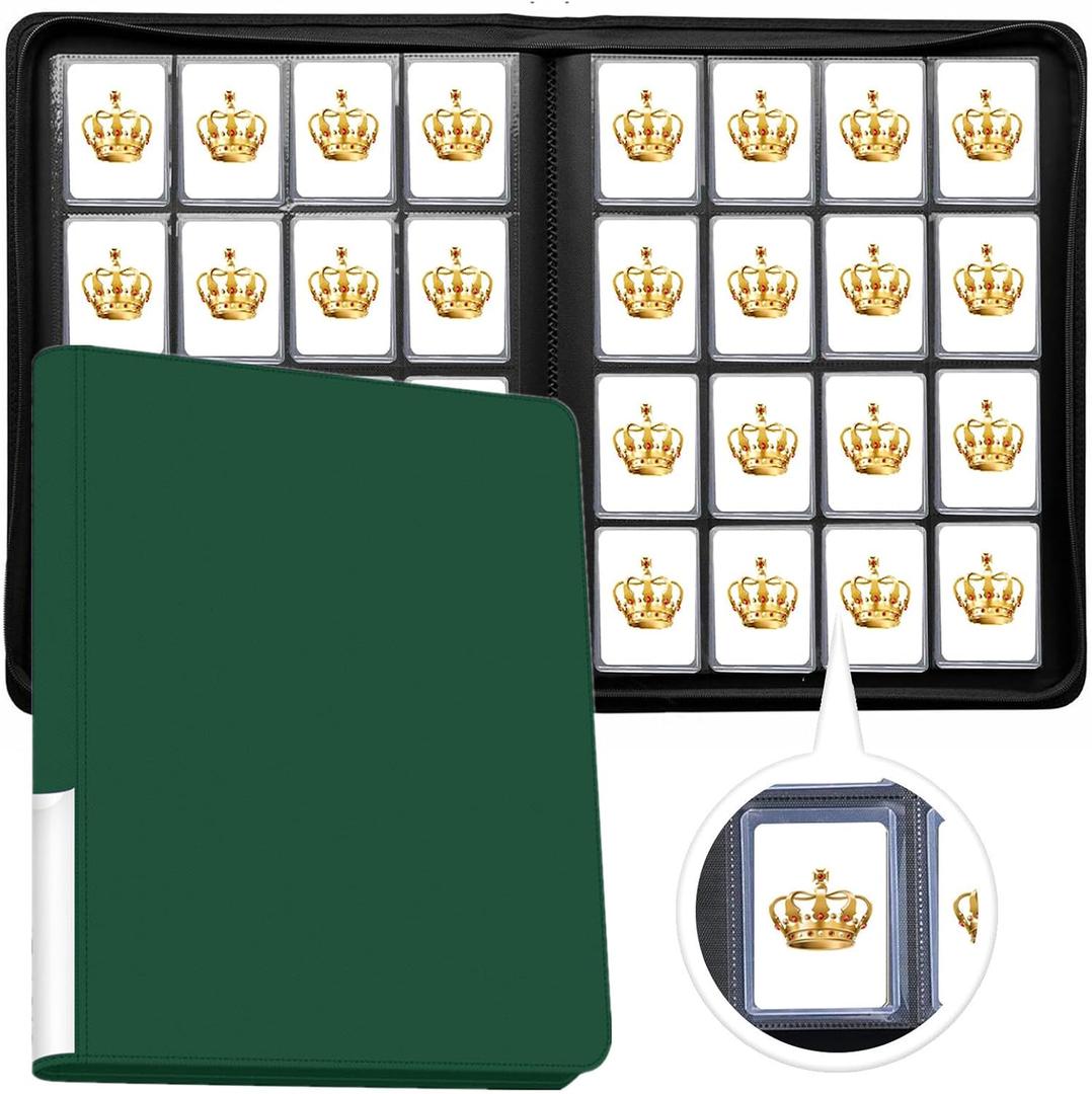 16 Pocket Toploader Binder, Holds 640 Cards, Ringless Design Side-Load Toploaders Holder for 3"x4" Top Loader Trading/Sports Cards Top Loaders (Green)