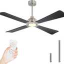 WINGBO 56 Inch DC Ceiling Fan with Lights and Remote, 4 Solid Wood Blades, 3CCT, 6-Speeds Reversible DC Motor, Modern Ceiling Fan for Bedroom Living Room Kitchen, Brushed Nickel and Black