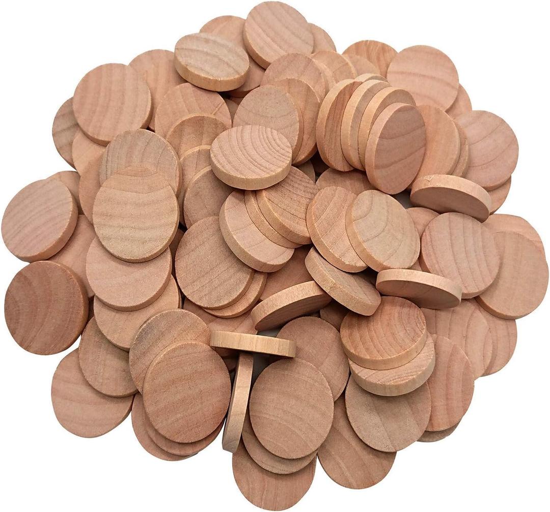 1 Inch Natural Wood Slices Unfinished Round Wood Coins for Arts & Crafts Projects, Board Game Pieces, Ornaments, 200 per Pack.