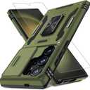 DEERLAMN Case for Samsung Galaxy S25 Ultra with Slide Camera Cover+Screen Protector (1 Pack), Rotated Ring Kickstand Military Grade Shockproof Protective Cover-Olive Green (S25 Ultra-6.9 Inch)