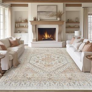 zesthome 8x10 Area Rugs for Living Room,Non-Slip Backing Washable Rugs,Vintage Large Area RugStain Resistant Home Decor Rug (Pink/Grey)