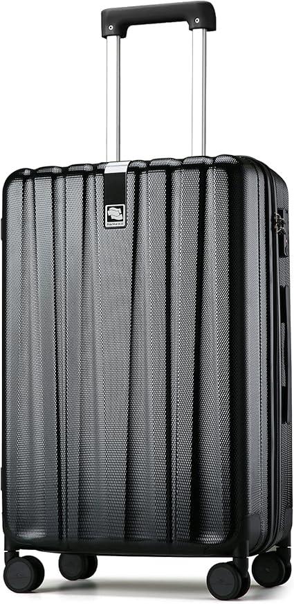 Hanke 24 Inch Checked Luggage Suitcases with Spinner Wheels Lightweight PC Hard Shell Rolling Suitcase with Lock Travel Luggage for Women Men (Jet Black)