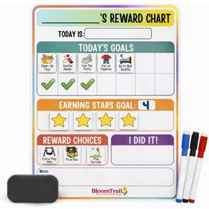 Reward Charts for Toddlers Magnetic Daily Routine & Behavior Chart for Kids, Positive Reinforcement System for Home & Classroom, 70 Magnets, Dry Erase Board