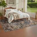 GarveeHome 5x7 Washable Vintage Living Room Area Rug: Vintage Machine Washable Area Rug for Living Room Indoor Large Non-Slip Bedroom Carpet Low Pile Stain Resistant Dining Room Carpet Blue&Brown