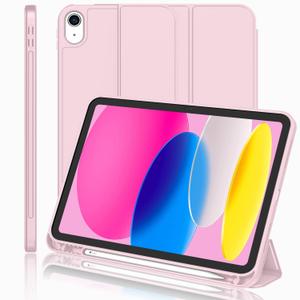 Case for iPad (A16) 11th Generation 11 Inch 2025, Case for iPad 10th Generation 10.9 Inch 2022, with Pencil Holder, Slim Stand Protective Cover with Soft TPU Back, Auto Wake/Sleep, Pink