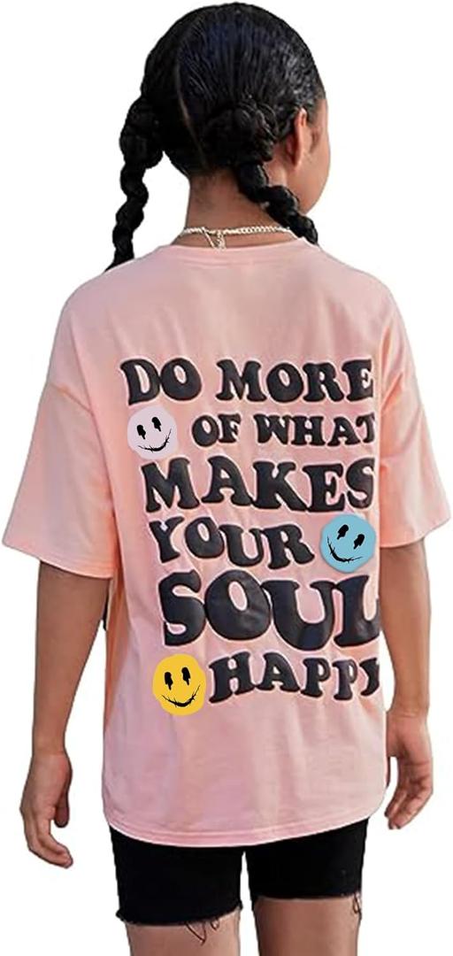 SOLY HUX Girl's Letter Graphic T Shirts Short Sleeve Cute Shirts Oversized Loose Tee Summer Tops