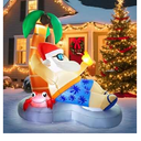 7FT Christmas Inflatable Outdoor Decorations, Hawaiian Santa Claus Cheers Pool Party with Reindeer & Penguin, Blow Up Bathtub Yard Decor with Builtin LED Lights for Holiday Outdoor Indoor