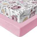 AMROSE 2 Pack Microfleece Crib Sheets, 28'' X 52'' Flannel Fleece Crib Fitted Sheets for Crib and Toddler Mattress Pad, Soft Comfy Warm Crib Sheets for Girls, Floral