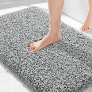 Yimobra Bathroom Rugs Non Slip Washable 36x24, Ultra Soft and Water Absorbent Bath Mats, Plush Shower Mat Outside, Luxury Microfiber Carpet Thick Matts for Bathroom Floor/Tub, Pure Gray