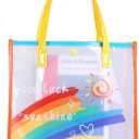 2 x Iridescent Tote Bag PVC Handbag Waterproof Beach Bag Reusable Clear Bags for Shopping Vacation Travel Pool (Large Size)