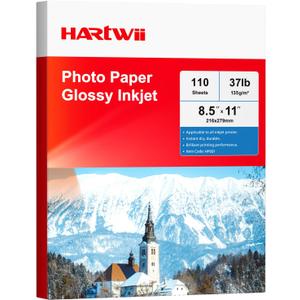 Glossy Photo Paper 8.5x11 Inches, 110 Sheets Thin Inkjet Paper,135gsm 37lb Photo Paper for Inkjet Printer with Dye Ink for Brochures Flyers Custom Chip Bag Party Favors