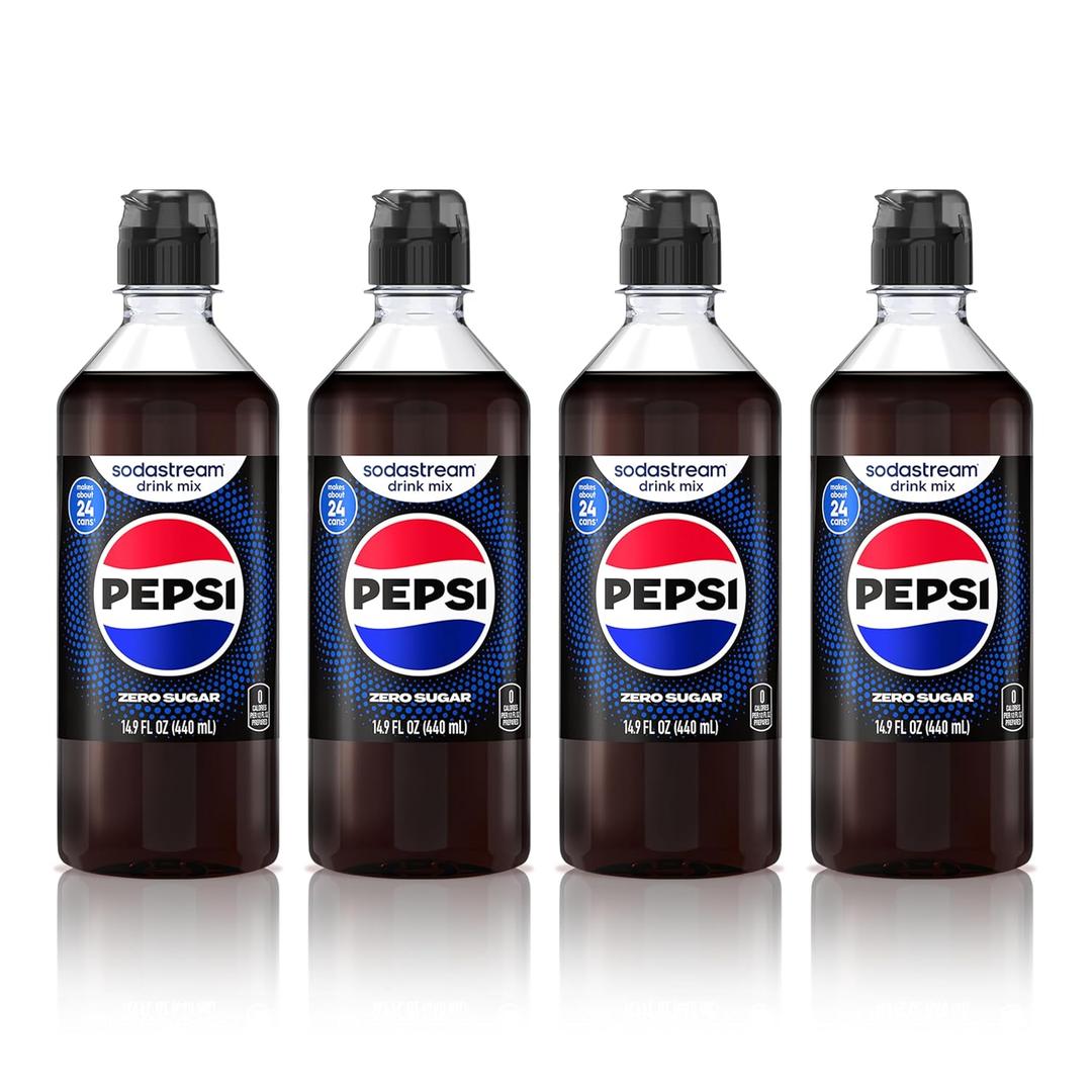 SodaStream Pepsi Zero Sugar New Pour Bottle Beverage Mix 14.9 Fl Oz (Pack of 4) (EXP 12/30/26)