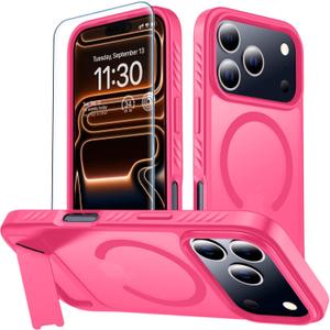 2 x MOZOTER for iPhone 17 Pro Case with Kickstand,[Compatible with MagSafe] [12FT Military Grade Protection] Slim Translucent Matte Shockproof Phone Case,6.3",Rosered