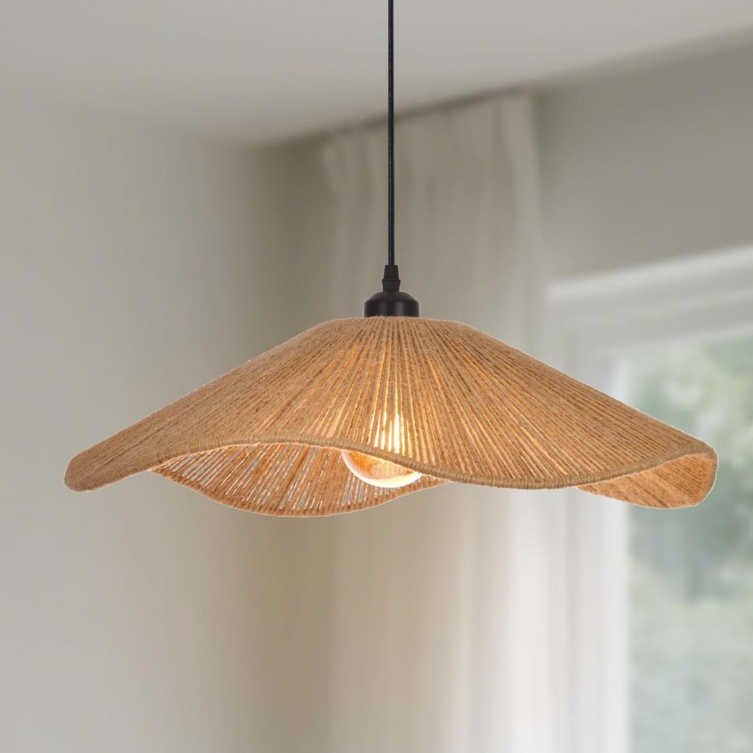 Large Rope Woven Pendant Light19.6" Adjustable Coastal Lamp Shade, Farmhouse Chandelier Vintage Hanging Lighting for Kitchen Bedroom Dining Living Room