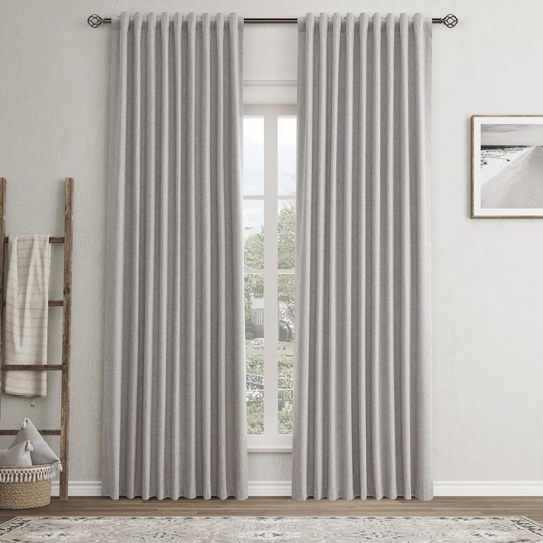Silver Linen Blackout Curtains for Bedroom 84 Inch Length 2 Panels Set Back Tab Pocket Neutral Farmhouse Living Room Darkening Curtains Track System Thermal Insulated Black Out Drapes 52x84 (52"W x 84"L (Pack of 2))