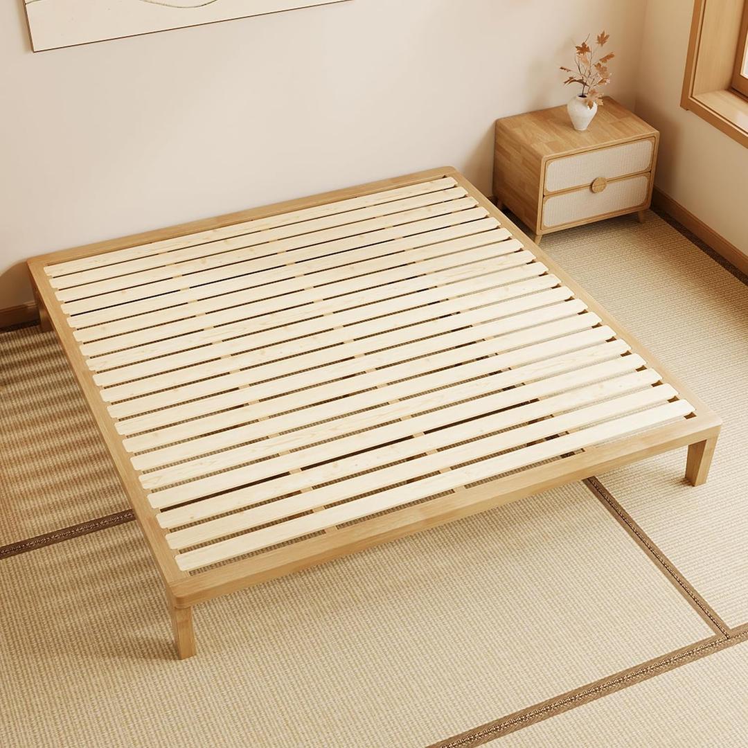 IOTXY California-King Platform Bed Frame - 12 Inch Solid Wood Mattress Foundation Base with Heavy-Duty Support Slats & Legs, Rubberwood California King Size Bedframe