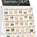 Jewelry Display for Vendors Selling, 30 Hooks Wood Earring Display for Vendors for Bracelet Earring with Adversitsing Board, Large Capacity Earring Display Stands Rack for Earring Cards (Weathered White)