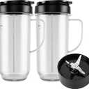 2-piece Magic Bullet Blender Cups, Tall 22oz Cup with Flip-Top To-Go Lid, Cross Blade, Blender Replacement Parts, Mug with Handle Compatible with Magic Bullet 250w MB1001