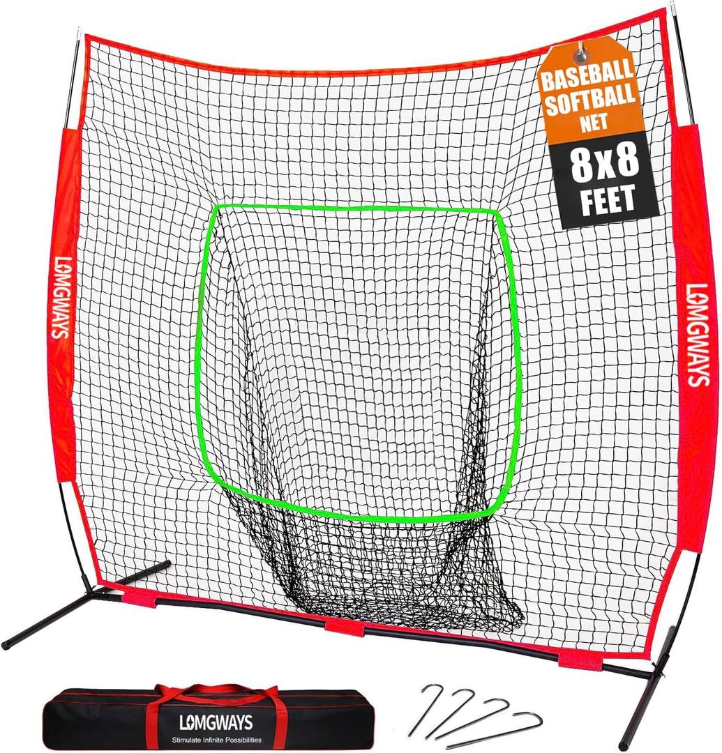 7x7ft/8x8ft Baseball Softball Net with Steel Frame for Batting, Hitting, Pitching, Portable Baseball Batting Net with Carry Bag, Great for All Levels