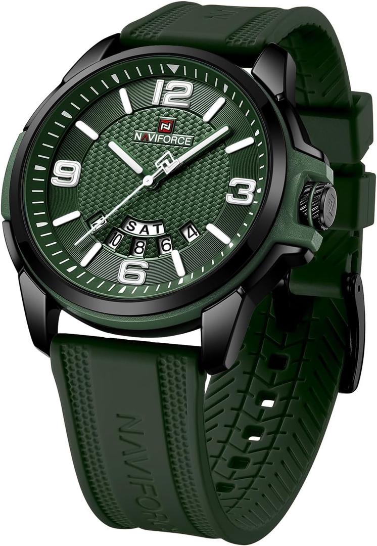 NAVIFORCE Waterproof Watch for Men Women, Analog Auto Date Military Sports Unisex Wristwatch,Silicone Strap