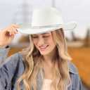 22"-23.2" 100% Suede Western Cowgirl Hat for Women,3.5" Wide Brim,Built-in Elastic Sweatband (White)