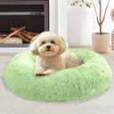 JOLLYVOGUE Calming Dog Beds Large Sized Dog, 36in Donut Washable Large Pet Bed, Anti-Slip & Anti-Anxiety Fluffy Faux Fur Round Dogs Bed, Fits up to 80 lbs Pets (Light Green)