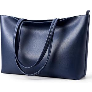 KALIDI Tote Bag Zipper Shoulder Bag Faux Leather Purses Satchel for Women Casual Handbag Work Dating College, Blue