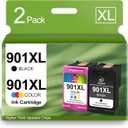 SHUPAN 901XL Ink Cartridge Combo Pack Replacement for HP 901XL 901 XL Ink Cartridge Work with HP Officejet 4500 J4500 J4524 J4540 J4640 J4550 J4580 J4624 Printer (1 Black 1 Tri-Color)