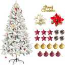 6ft White Artificial Christmas Tree, Christmas Pine Tree for Home Party Christmas Decorations with 600 Branches and Two-Color Decorative Flowers Decorative Balls