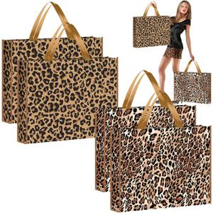PerKoop 4 Pcs Extra Large Leopard Gift Bags 20 x 16 Inch Jumbo Bag Reusable Non Woven Gift Bags for Jungle Party Favor
