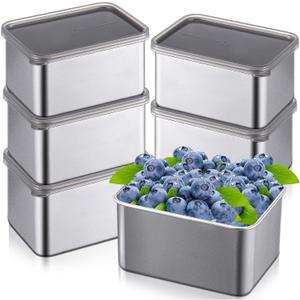 Hushee 6 Pcs 304 Stainless Steel Sandwich Containers with Lids 30 oz Bento Lunch Box Reusable Fruit Food Storage Containers Dishwasher Safe Fridge Storage for Kitchen Home Travel Work Party