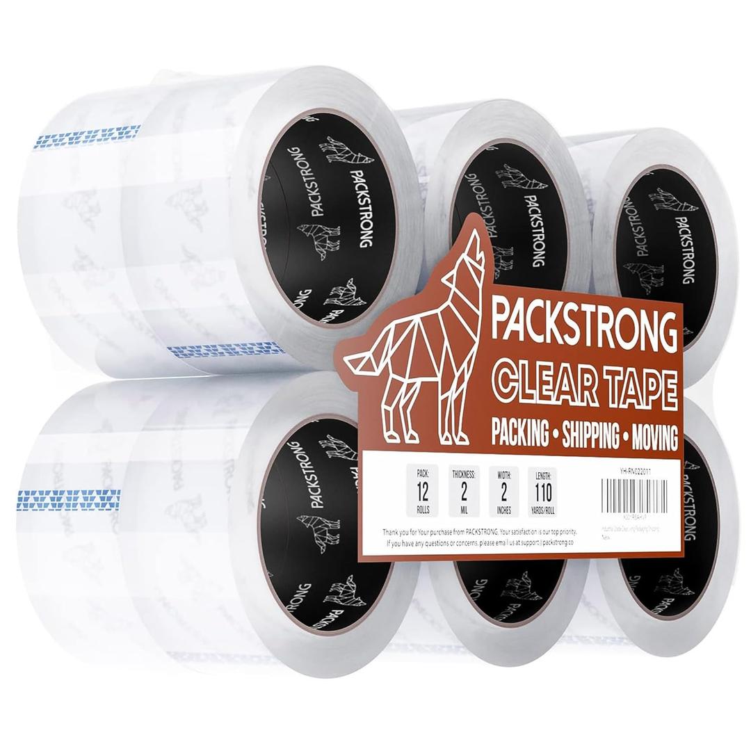 Industrial Grade Clear Packing Tape 12 Rolls - 110 Yards per Roll - 2" Wide x 2 mil Thick, Acrylic Adhesive Tape for Box Office Moving Packaging Shipping