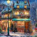 Springbok's Winter Wonderland Cafe 500 Piece Jigsaw Puzzle is a Picturesque Holiday Scene of a Cosy Cafe in The City