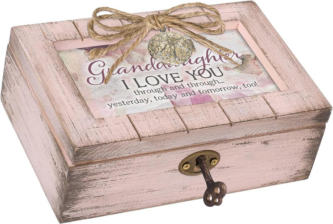 Cottage Garden Granddaughter Love Petite Locket Distressed Blush Pink Music Box Plays Light Up My Life